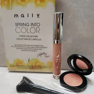 Mally 3 piece collection Airbrushed blush, liquid lipstick, double ended brush